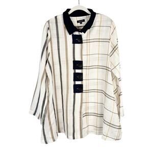 Damee Stripped Button Up Breathable Light Semi-Sheer Long Sleeve Top XL Resort